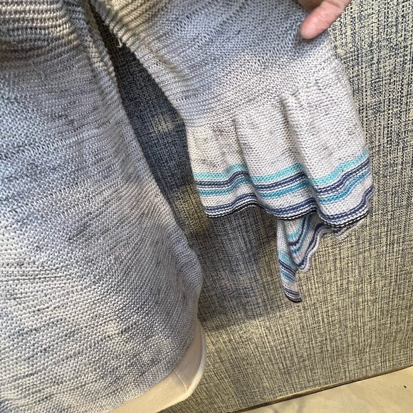 Women's Gray Sweater with Striped bell sleeves - Picture 2 of 5